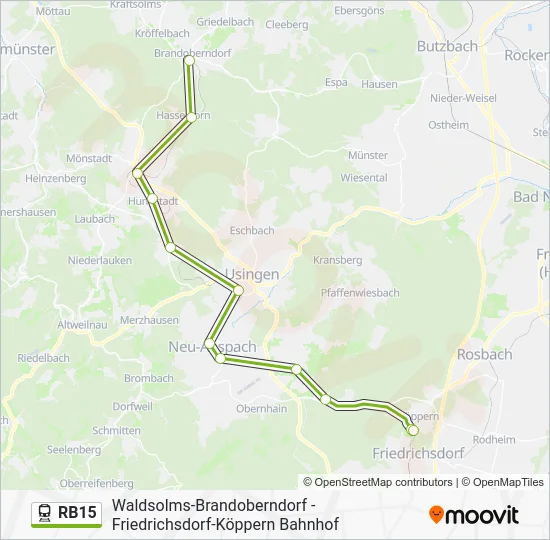Поезд RB15: карта маршрута