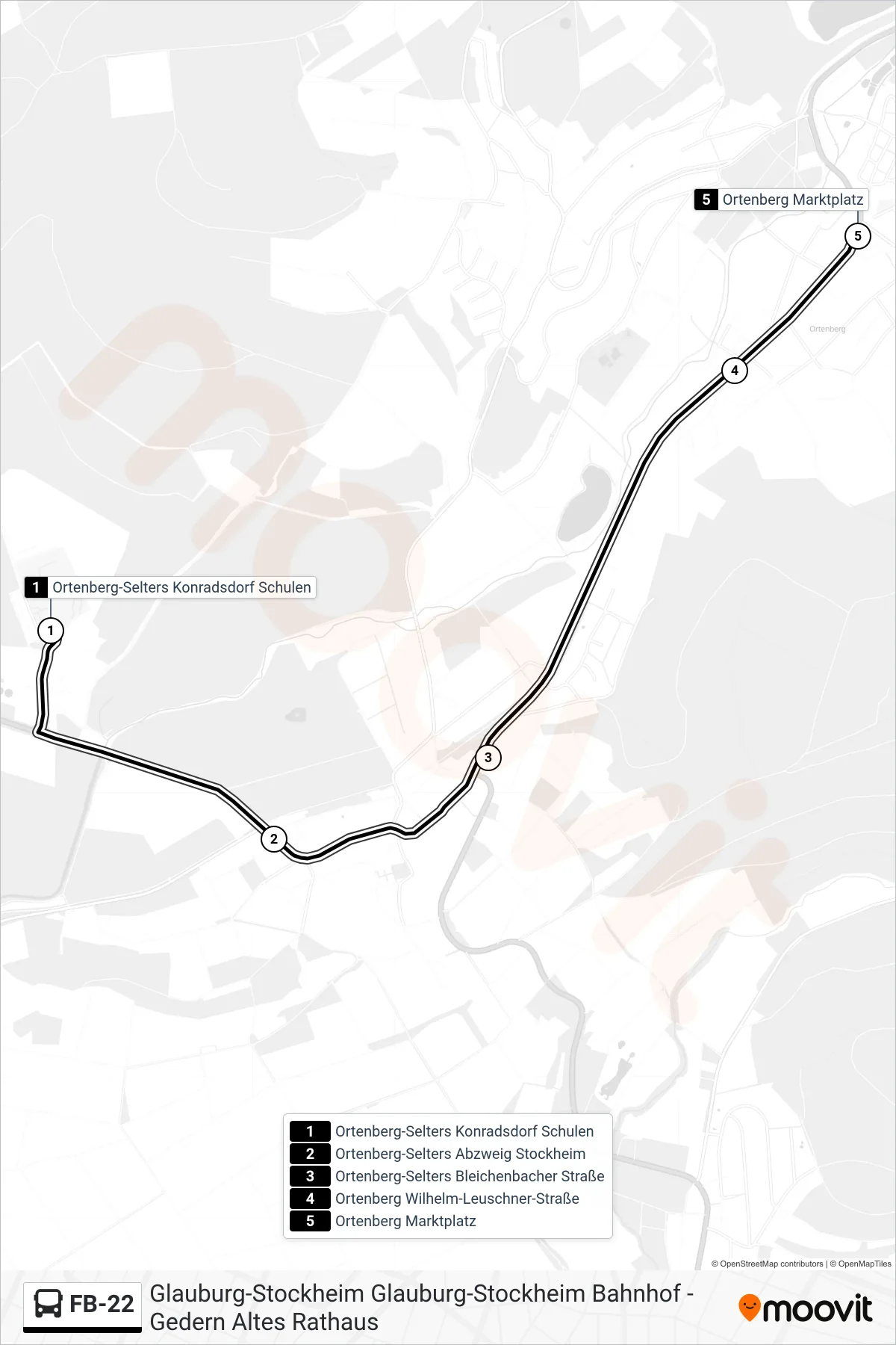 Linie FB-22 (Bus) Richtung Ortenberg Marktplatz: Route und Haltestellen auf der Karte