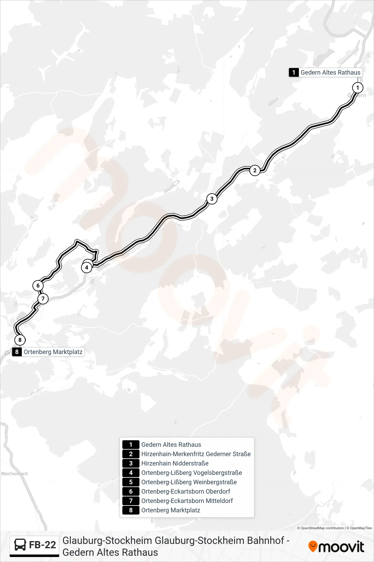 FB-22 bus Line (Ortenberg Marktplatz) route and stops on a map