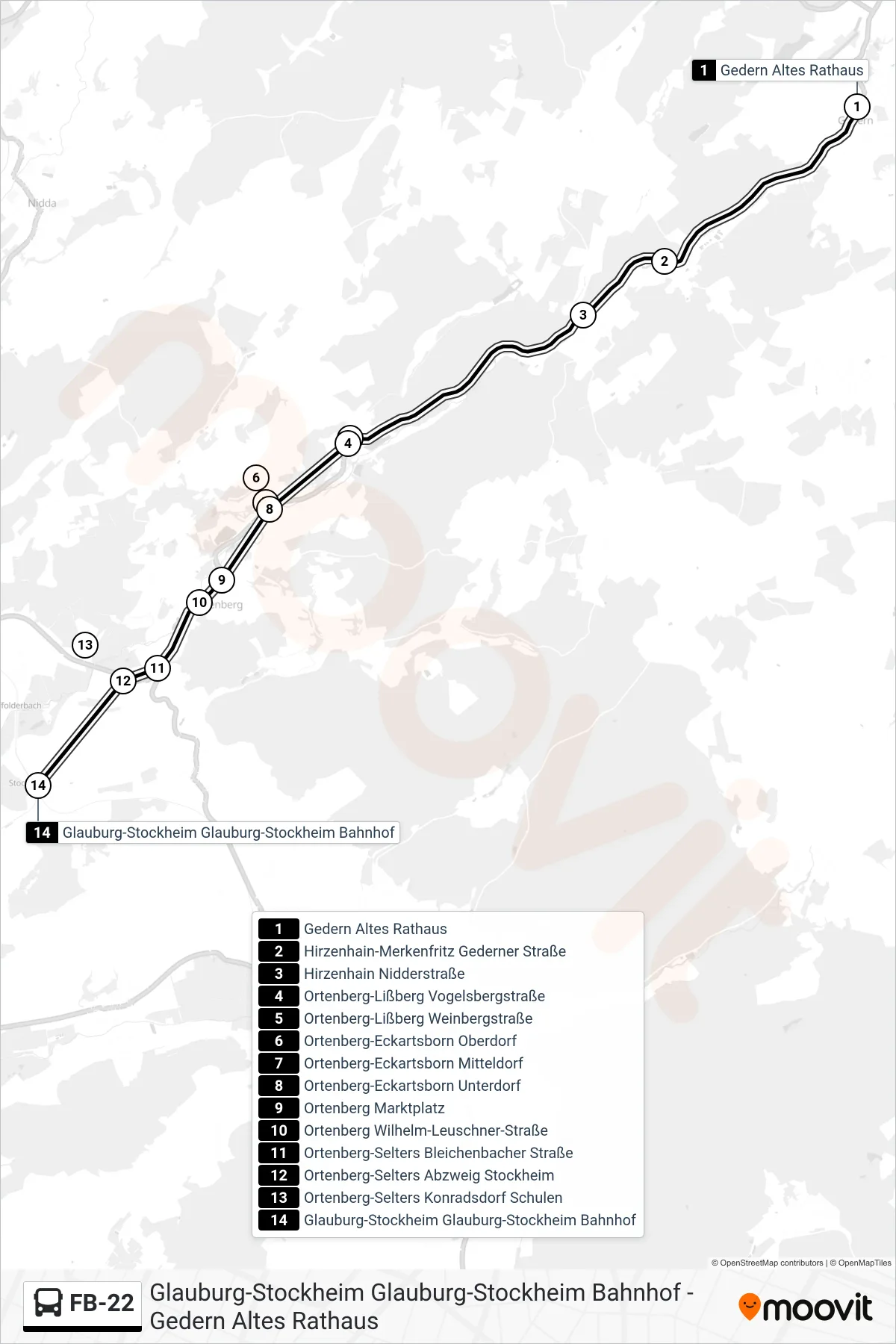 FB-22 bus Line (Glauburg-Stockheim Glauburg-Stockheim Bahnhof) route and stops on a map