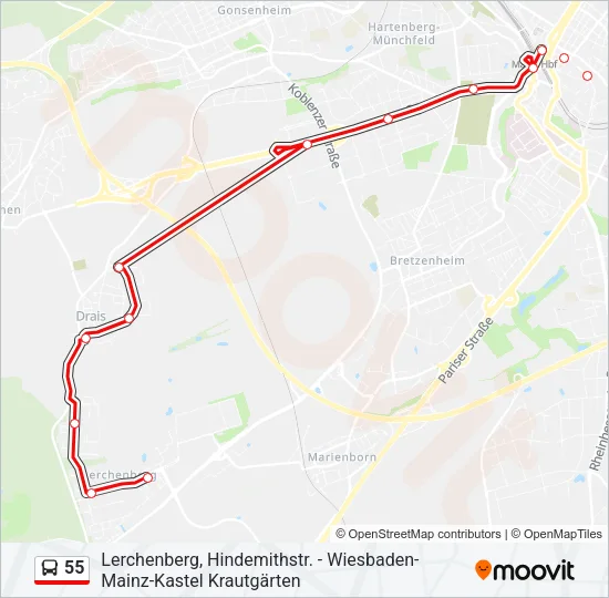 55 Bus Line Map