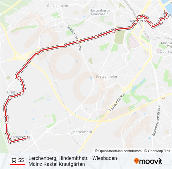 55 Bus Line Map