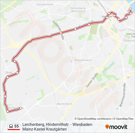55 Bus Line Map