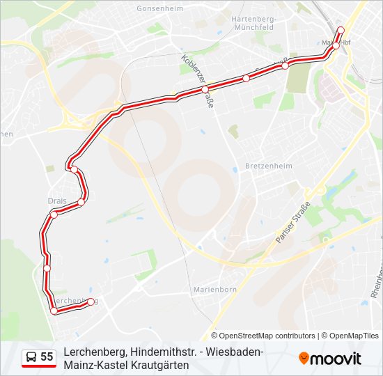 55 Bus Line Map
