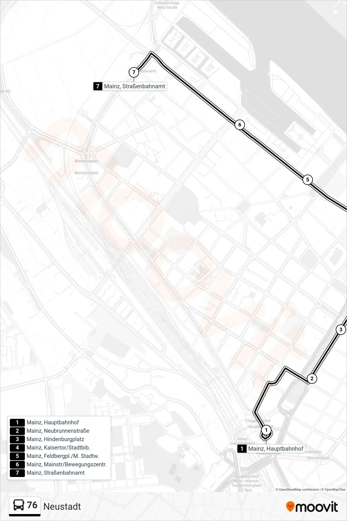 76 bus Line (Neustadt) route and stops on a map