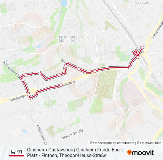 91 Bus Line Map
