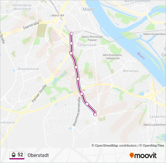 Трамвай 52: карта маршрута