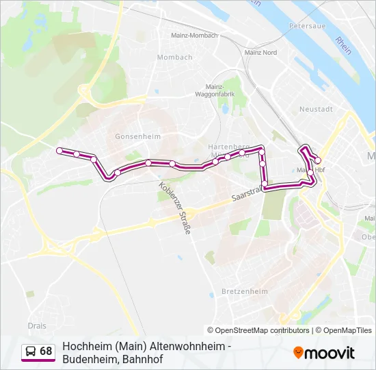 Buslinie 68 Karte