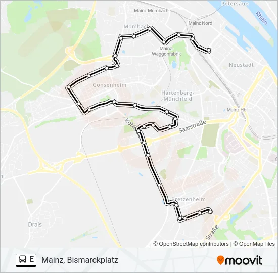 Автобус E: карта маршрута