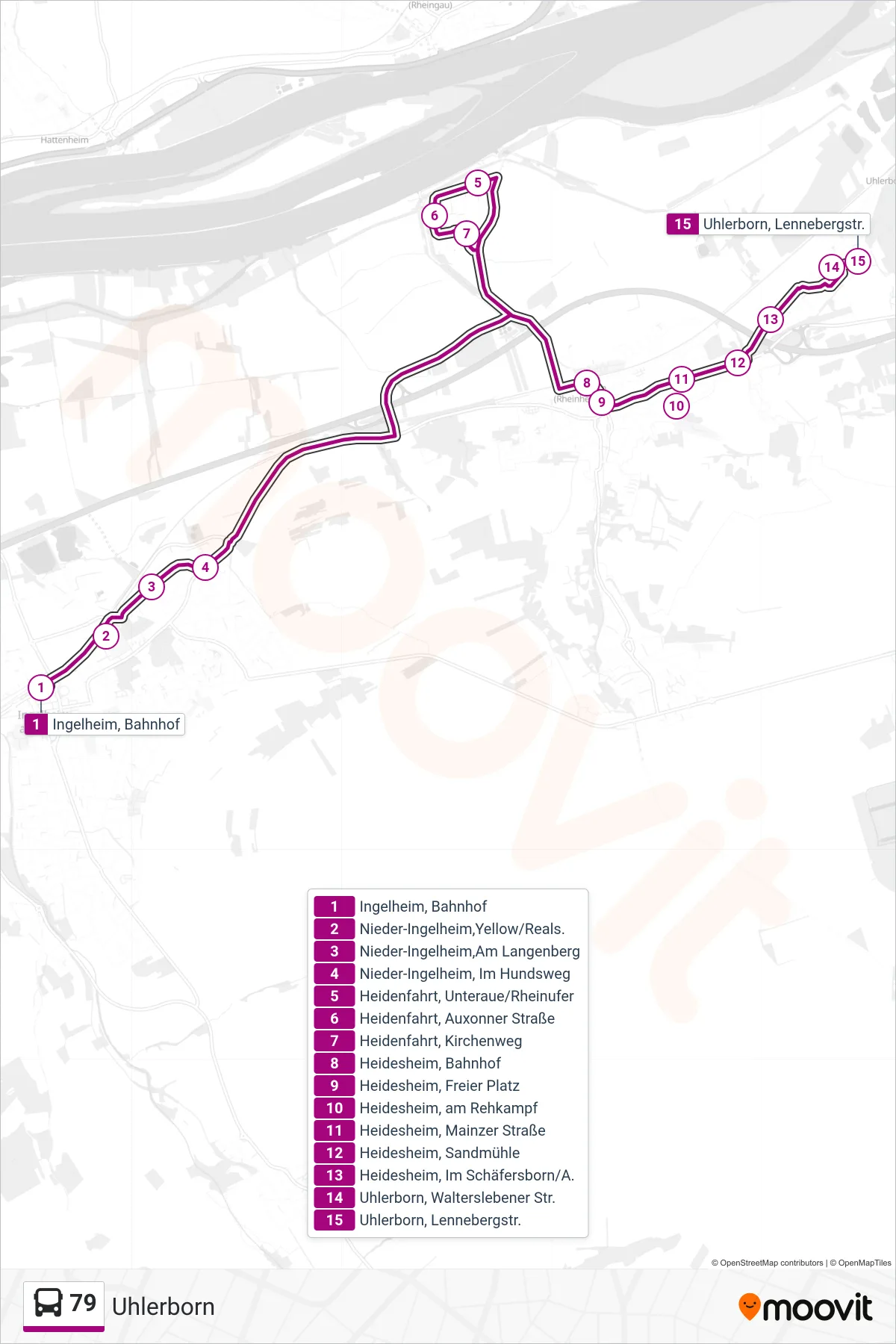 79 bus Line (Uhlerborn) route and stops on a map