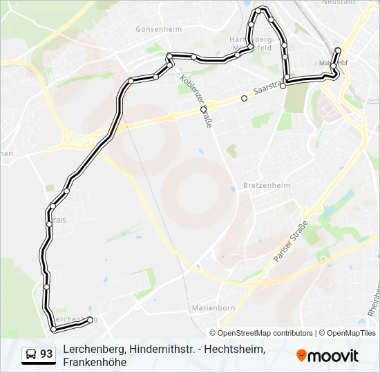 93 Bus Line Map