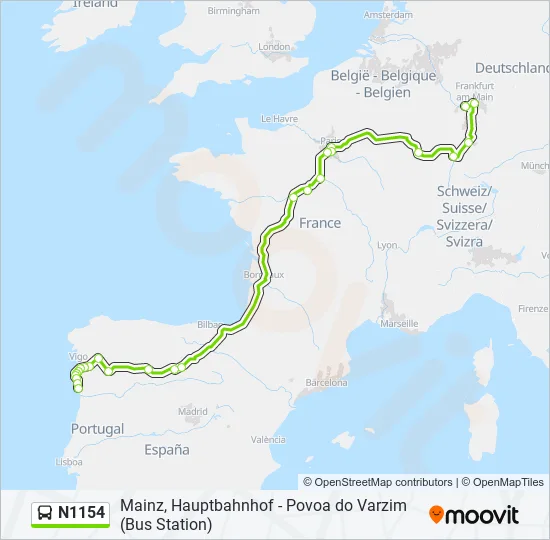 N1154 Bus Line Map