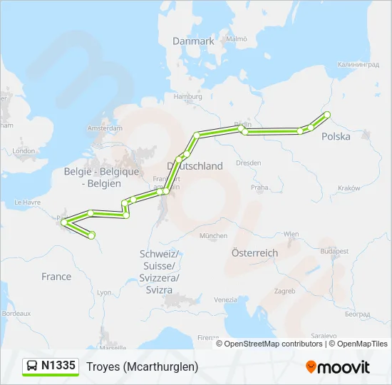 Автобус N1335: карта маршрута