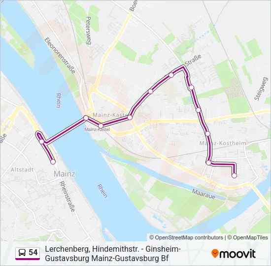 54 Bus Line Map