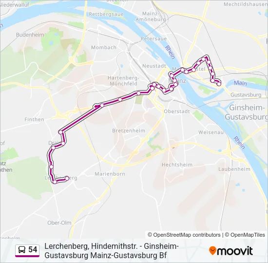 54 Bus Line Map