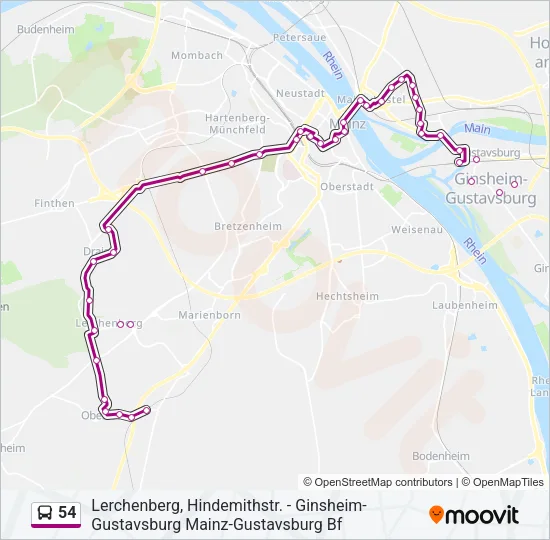 54 Bus Line Map