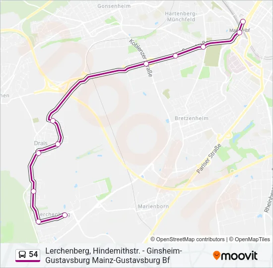 54 Bus Line Map