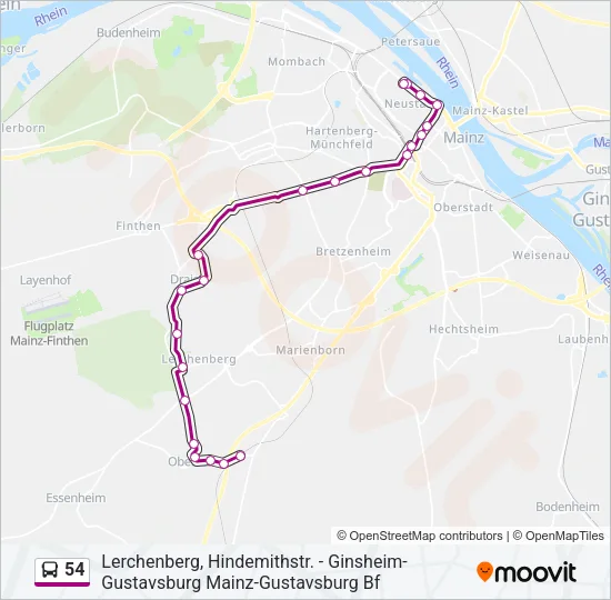 54 Bus Line Map