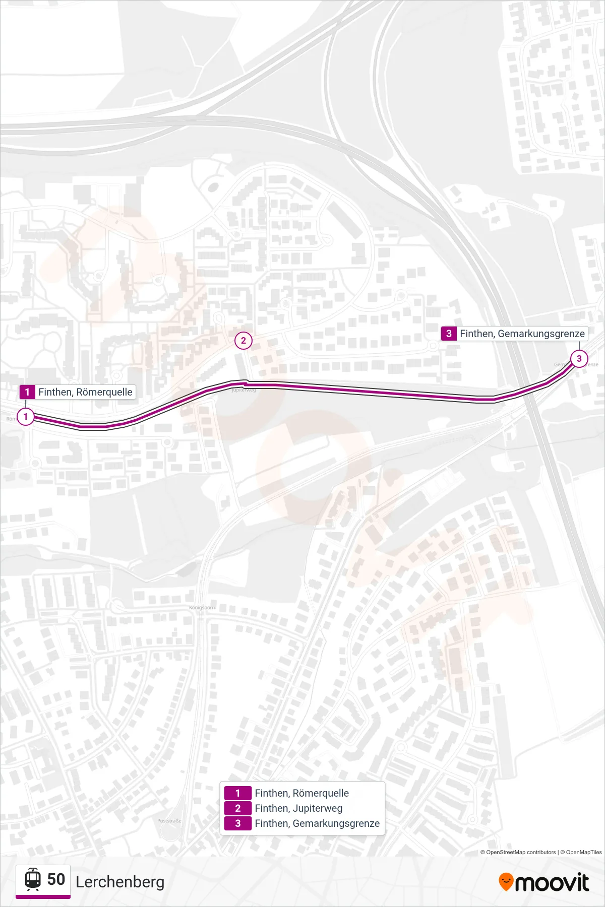 Linie 50 (Tram) Richtung Lerchenberg: Route und Haltestellen auf der Karte