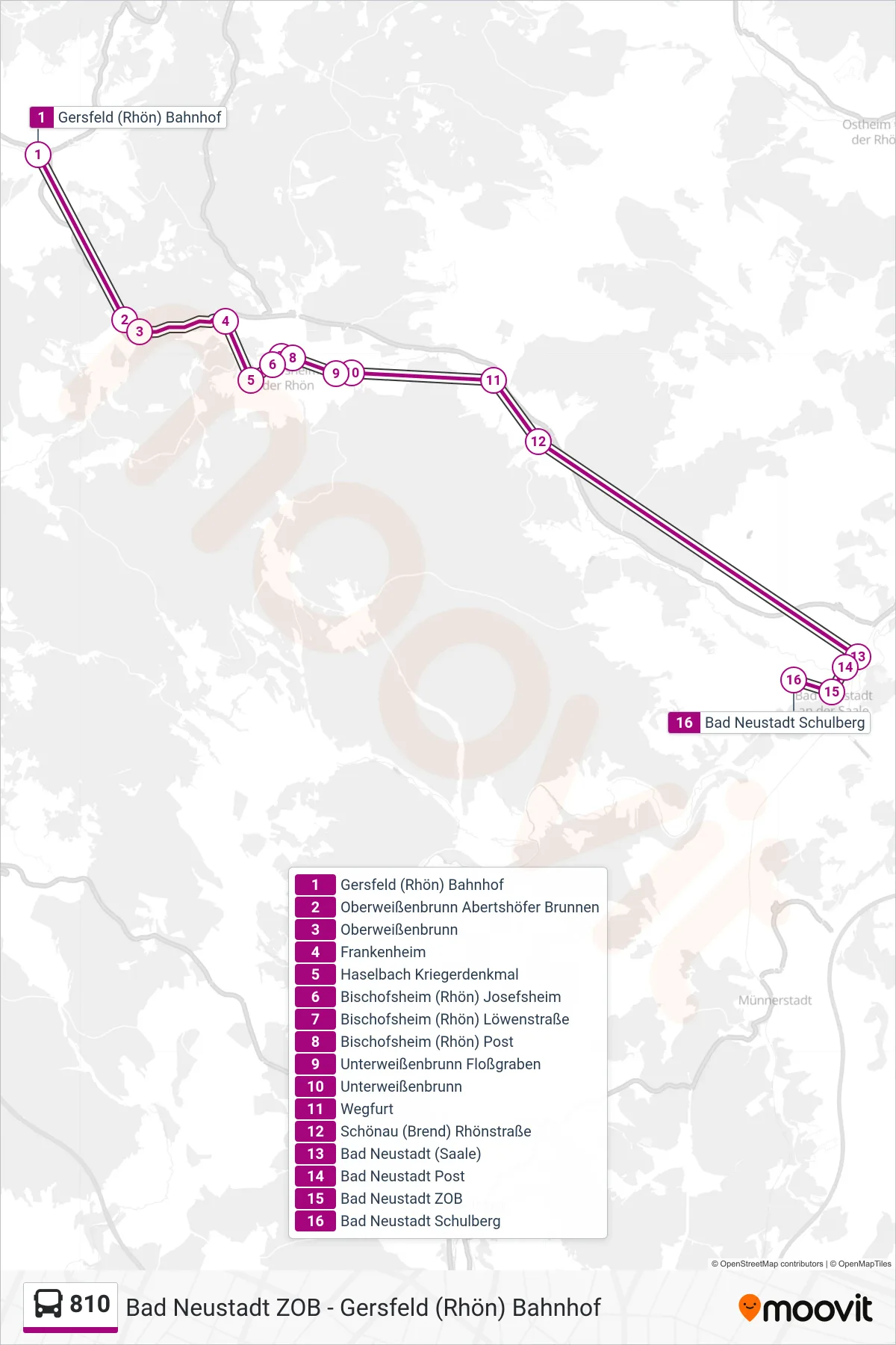 810 bus Line (Bad Neustadt Schulberg) route and stops on a map