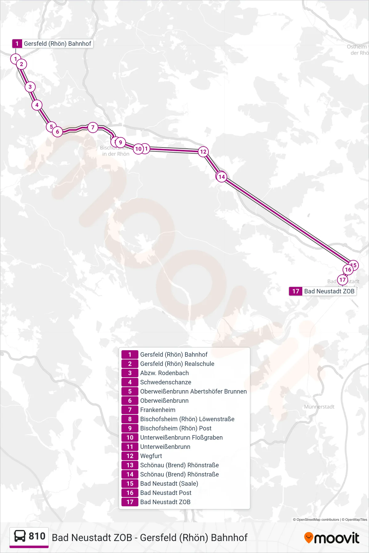 810 bus Line (Bad Neustadt ZOB) route and stops on a map