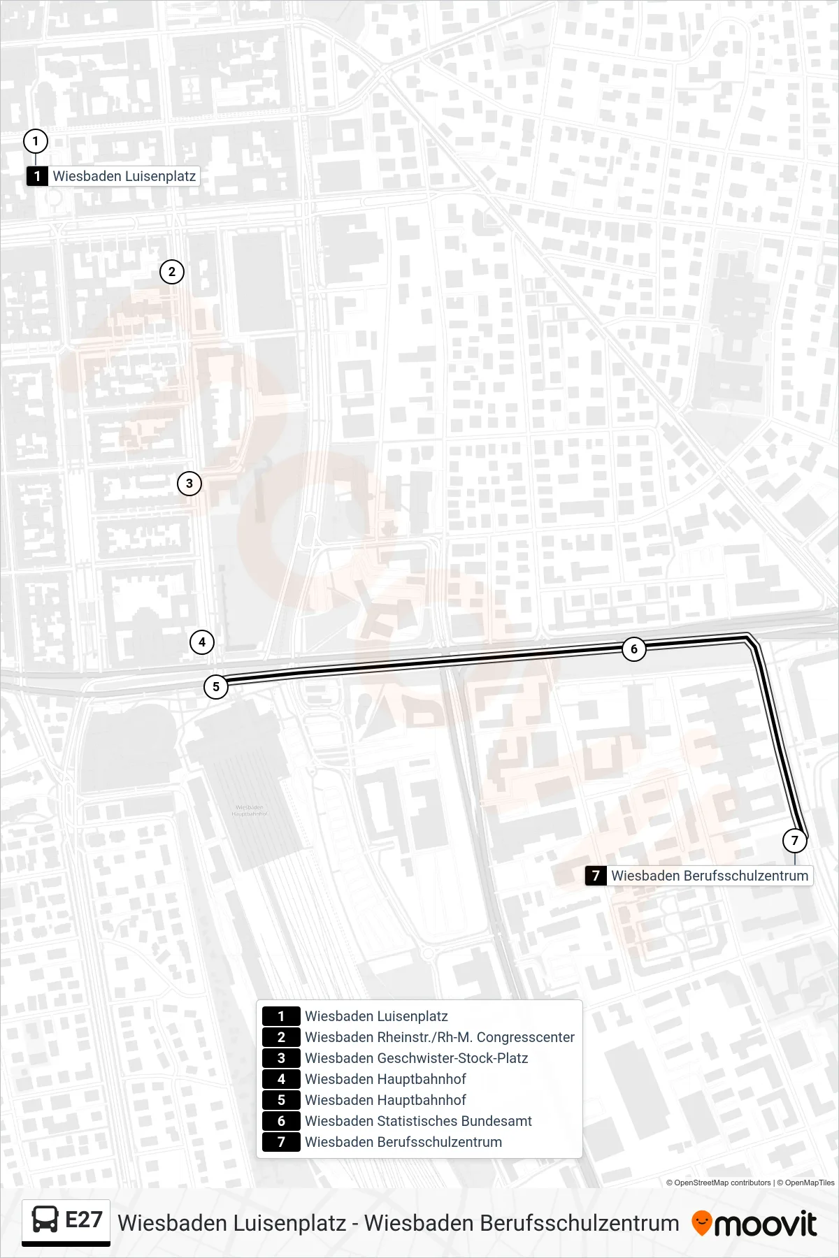 Linie E27 (Bus) Richtung Wiesbaden Berufsschulzentrum: Route und Haltestellen auf der Karte