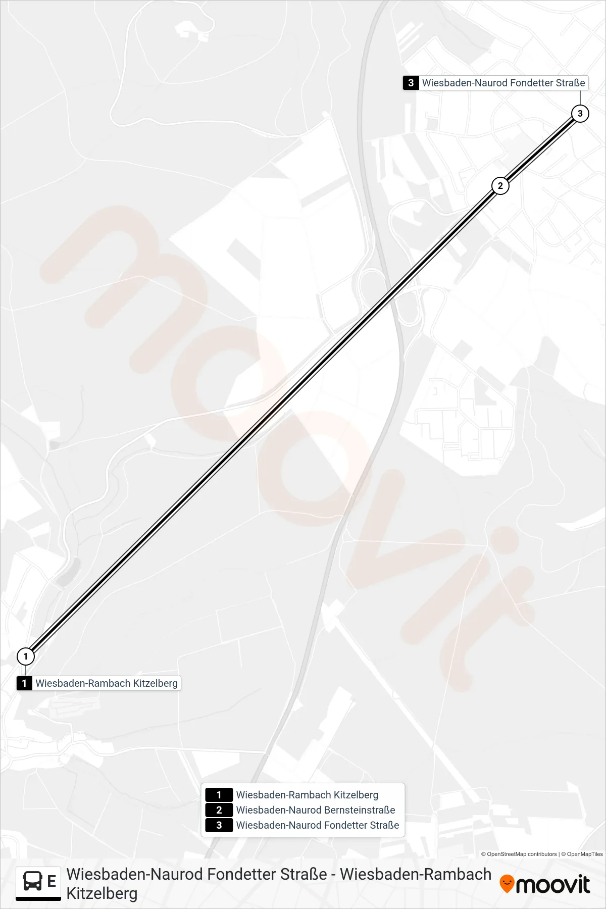 Linie E (Bus) Richtung Wiesbaden-Naurod Fondetter Straße: Route und Haltestellen auf der Karte