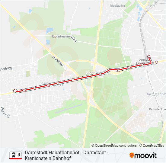 Трамвай 4: карта маршрута