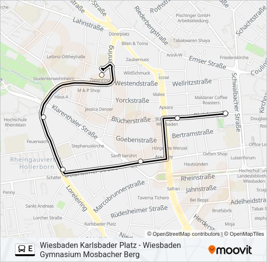 Автобус E: карта маршрута