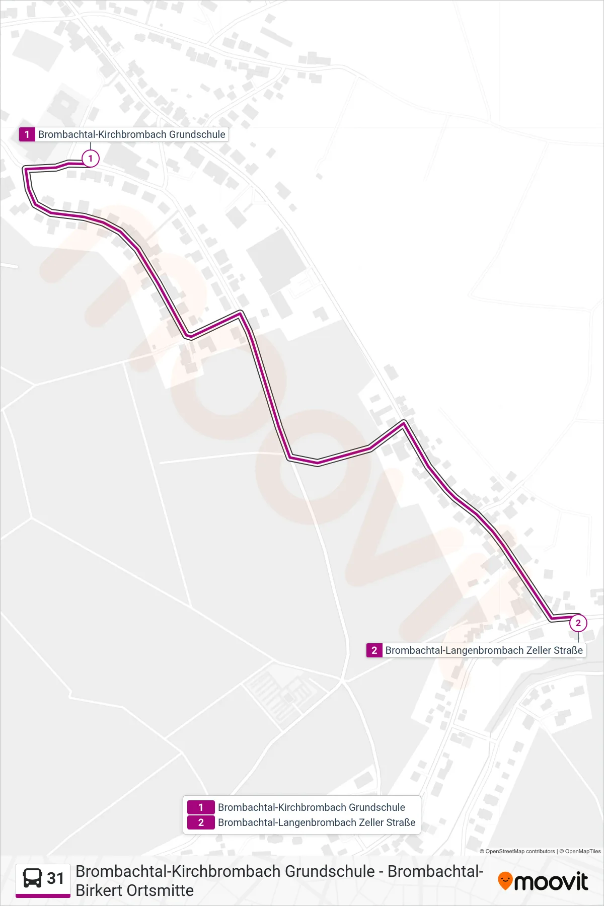 31 bus Line (Langenbrombach) route and stops on a map