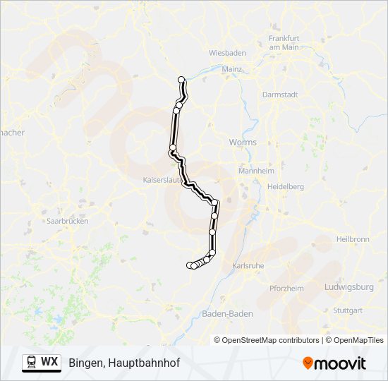 Поезд WX: карта маршрута
