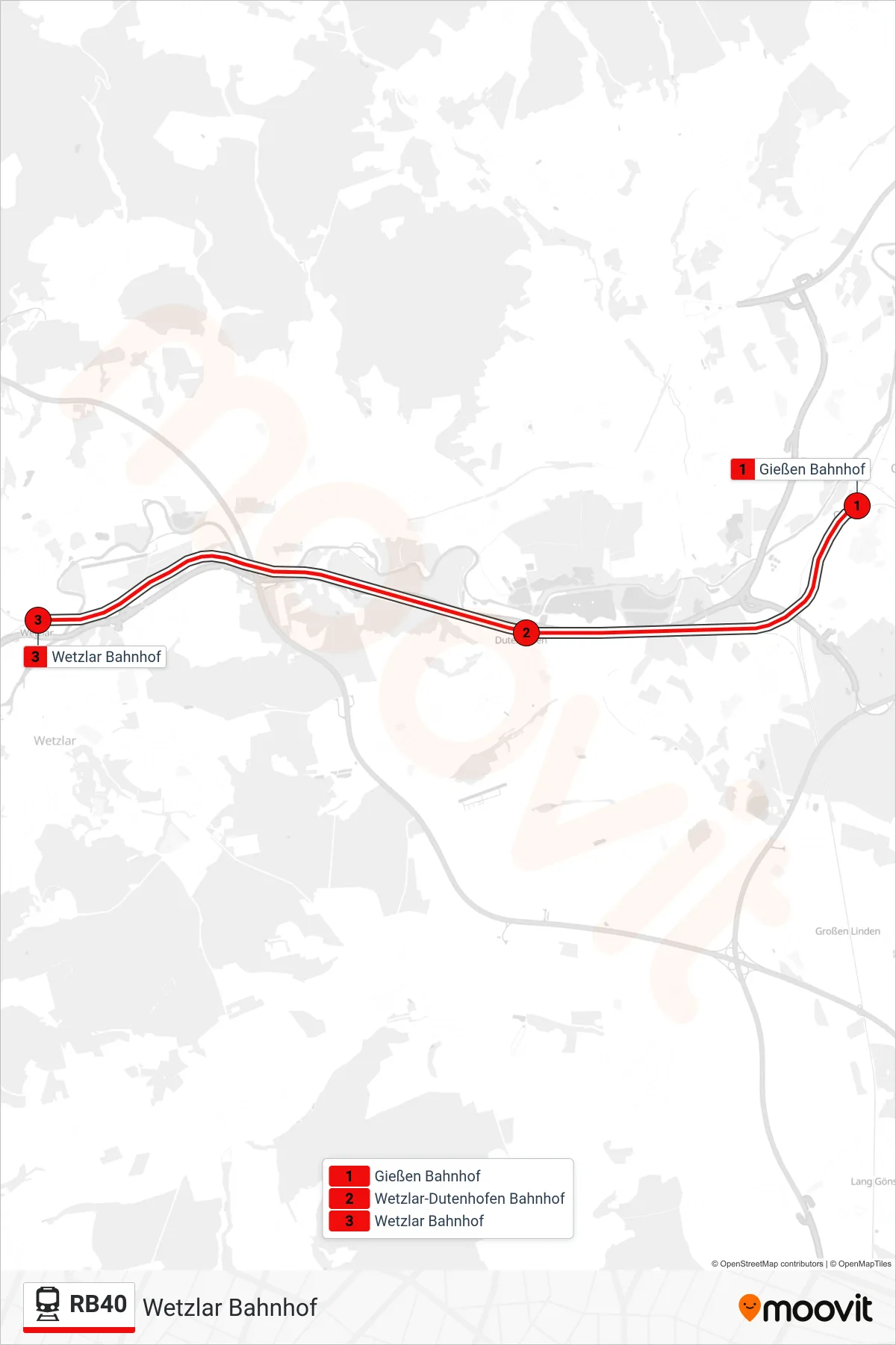 RB40 train Line (Wetzlar Bahnhof) route and stops on a map