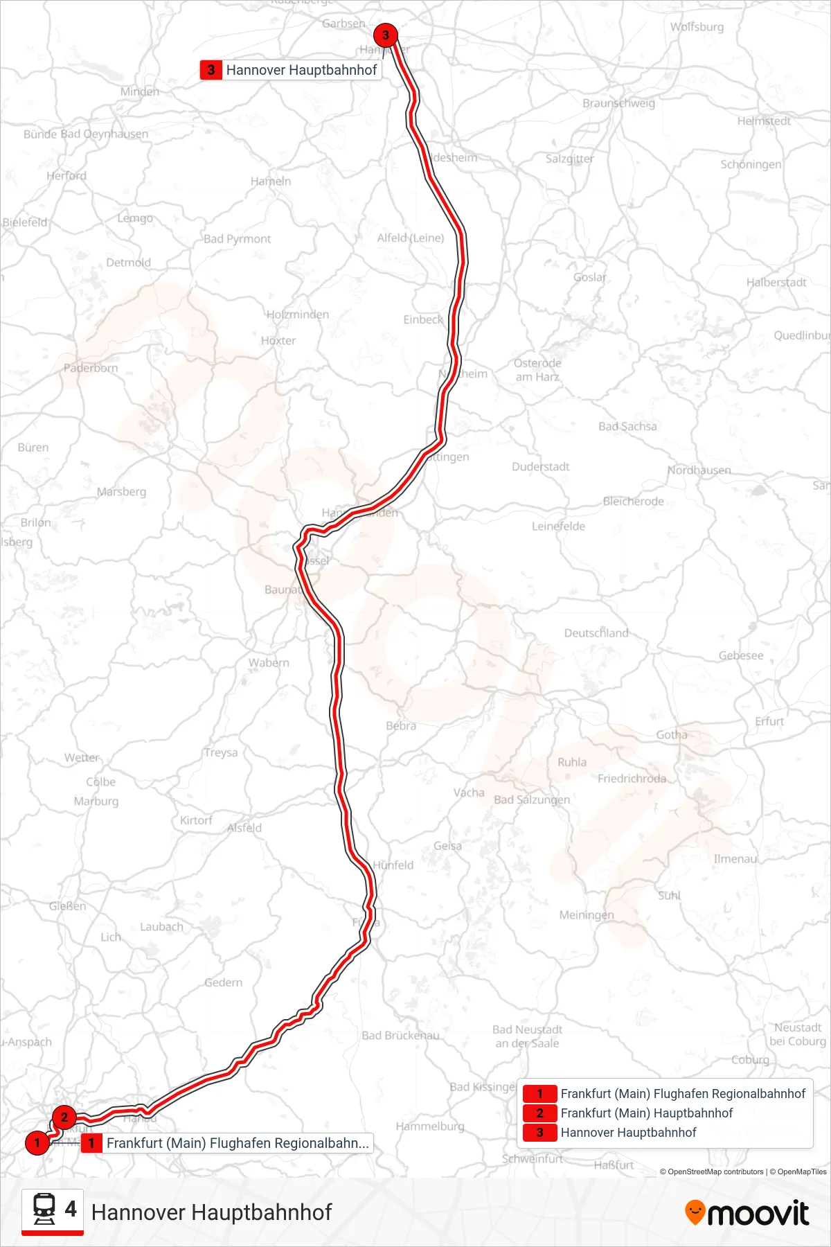 Linie 4 (Bahn) Richtung Hannover Hauptbahnhof: Route und Haltestellen auf der Karte