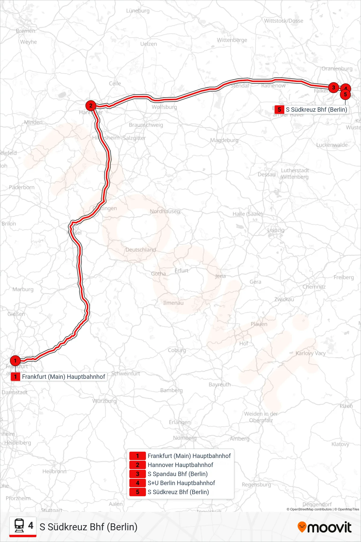 4 train Line (S Südkreuz Bhf (Berlin)) route and stops on a map