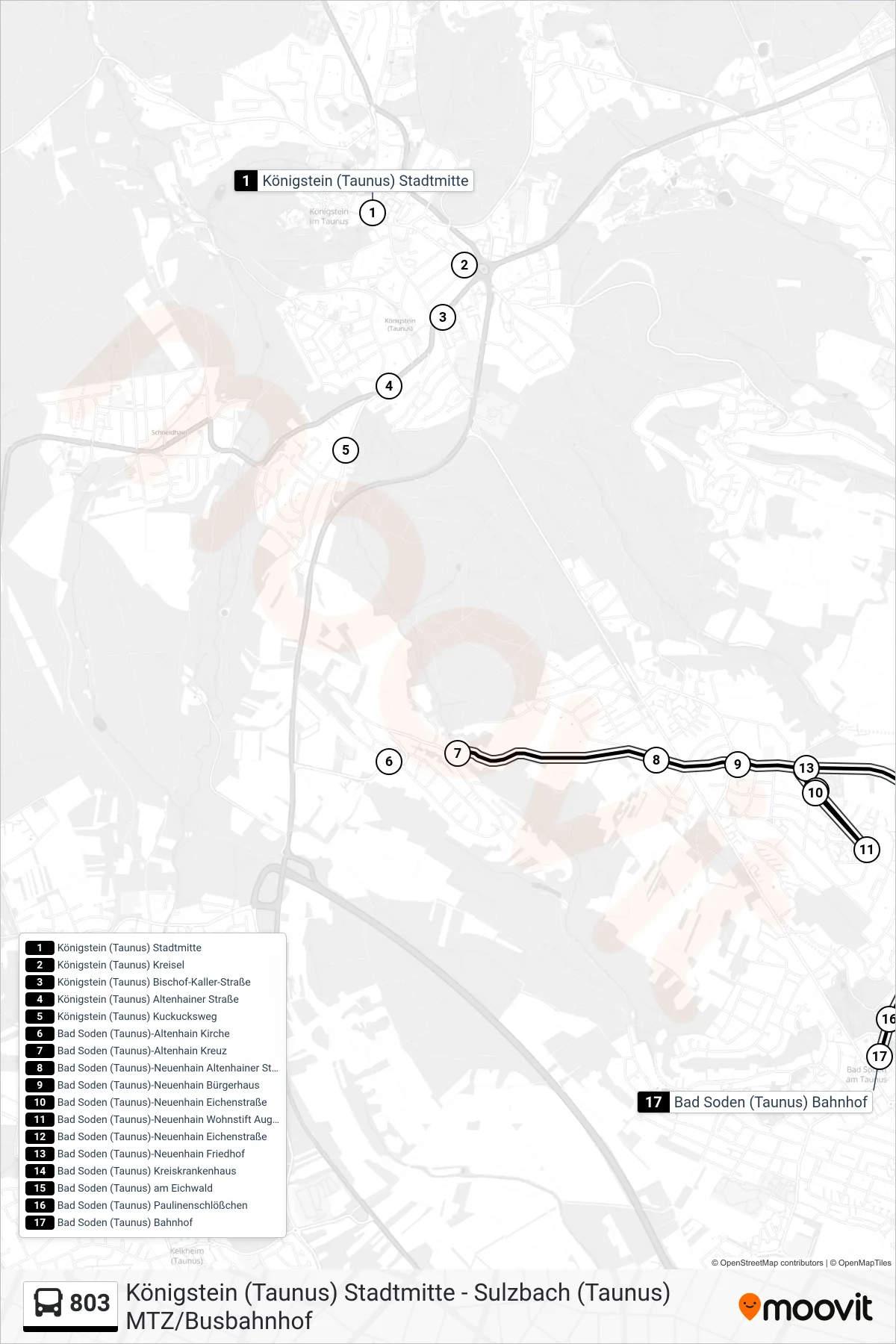 803 bus Line (Bad Soden (Taunus) Bahnhof) route and stops on a map