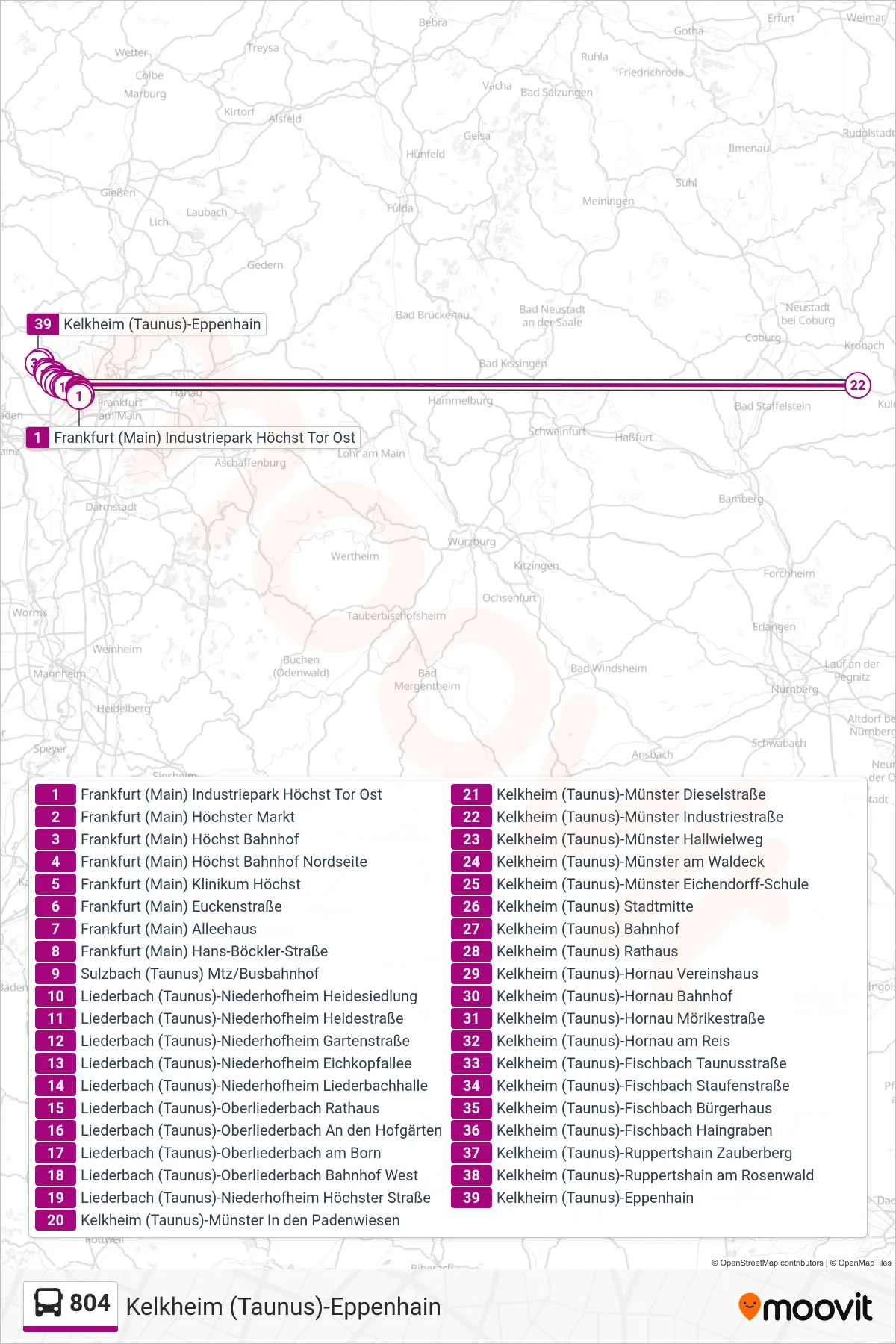 804 bus Line (Kelkheim (Taunus)-Eppenhain) route and stops on a map