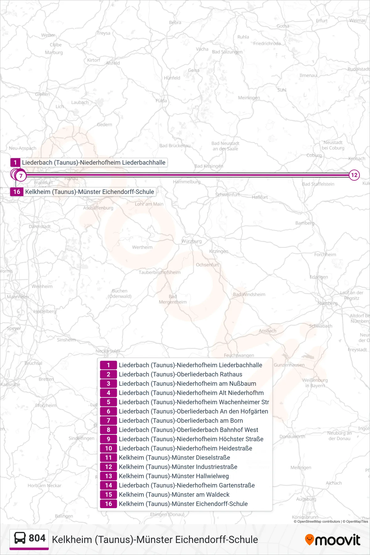 804 bus Line (Kelkheim (Taunus)-Münster Eichendorff-Schule) route and stops on a map
