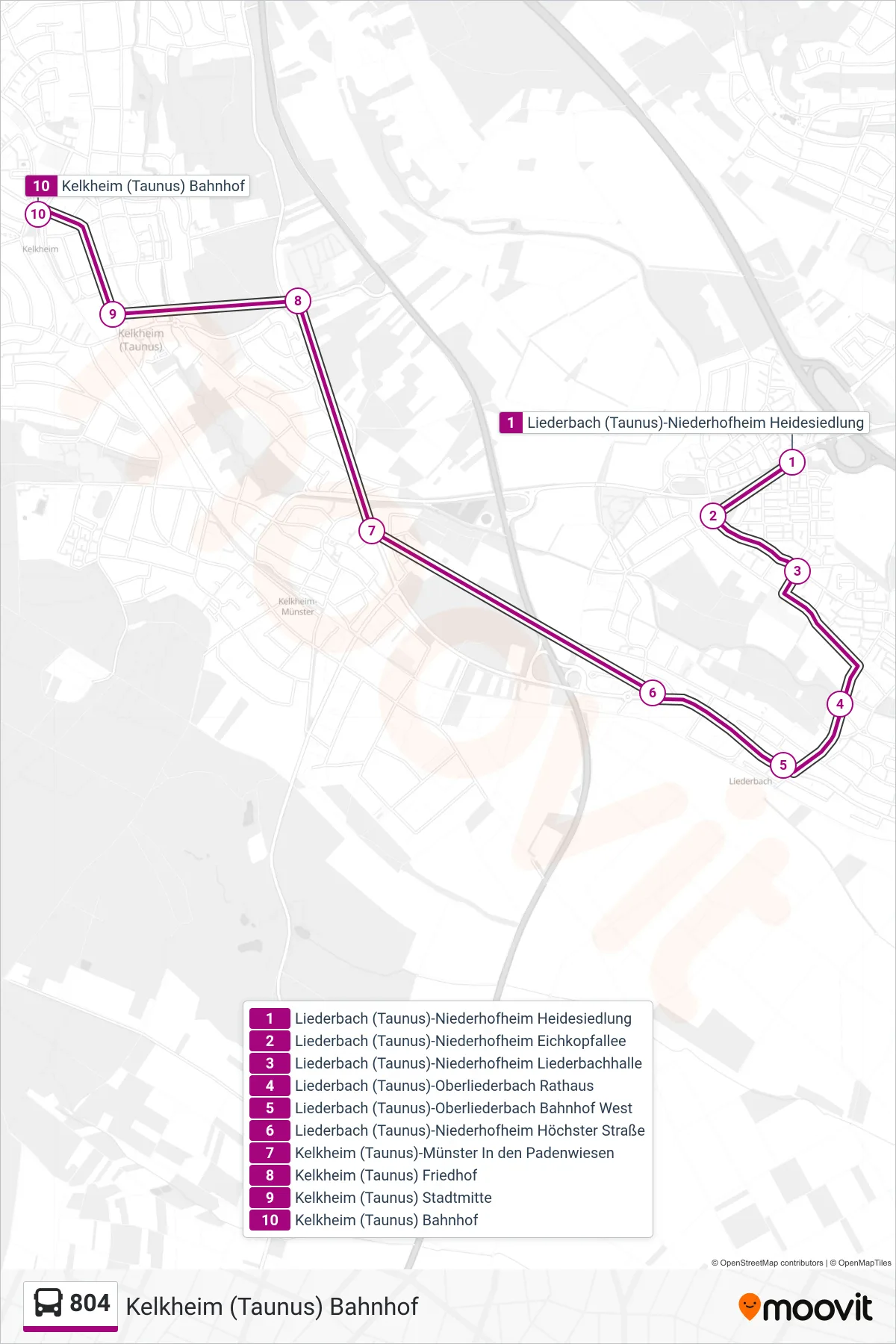 804 bus Line (Kelkheim (Taunus) Bahnhof) route and stops on a map