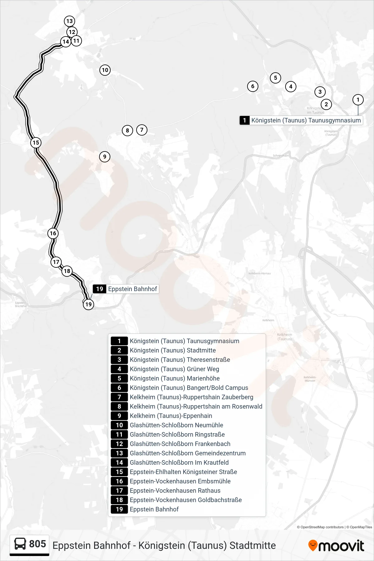 805 bus Line (Eppstein Bahnhof) route and stops on a map