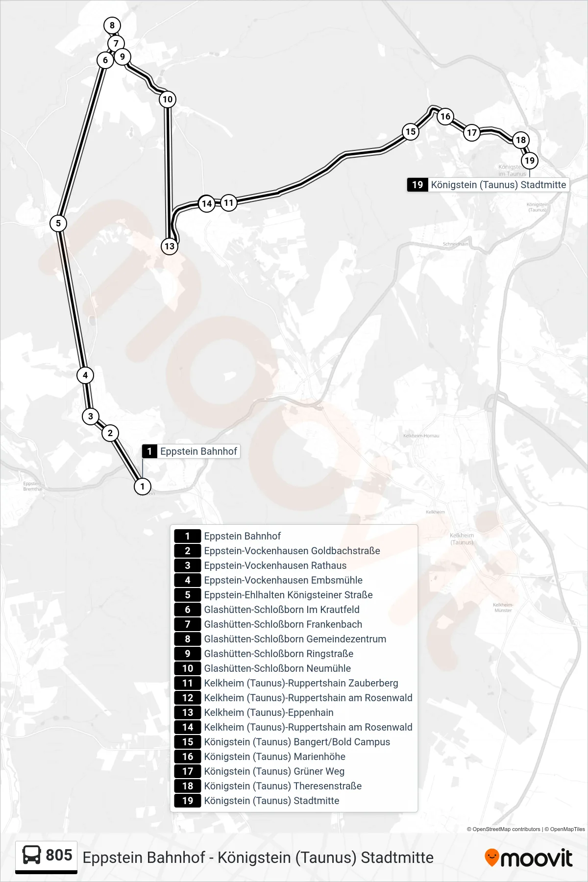 805 bus Line (Königstein (Taunus) Stadtmitte) route and stops on a map