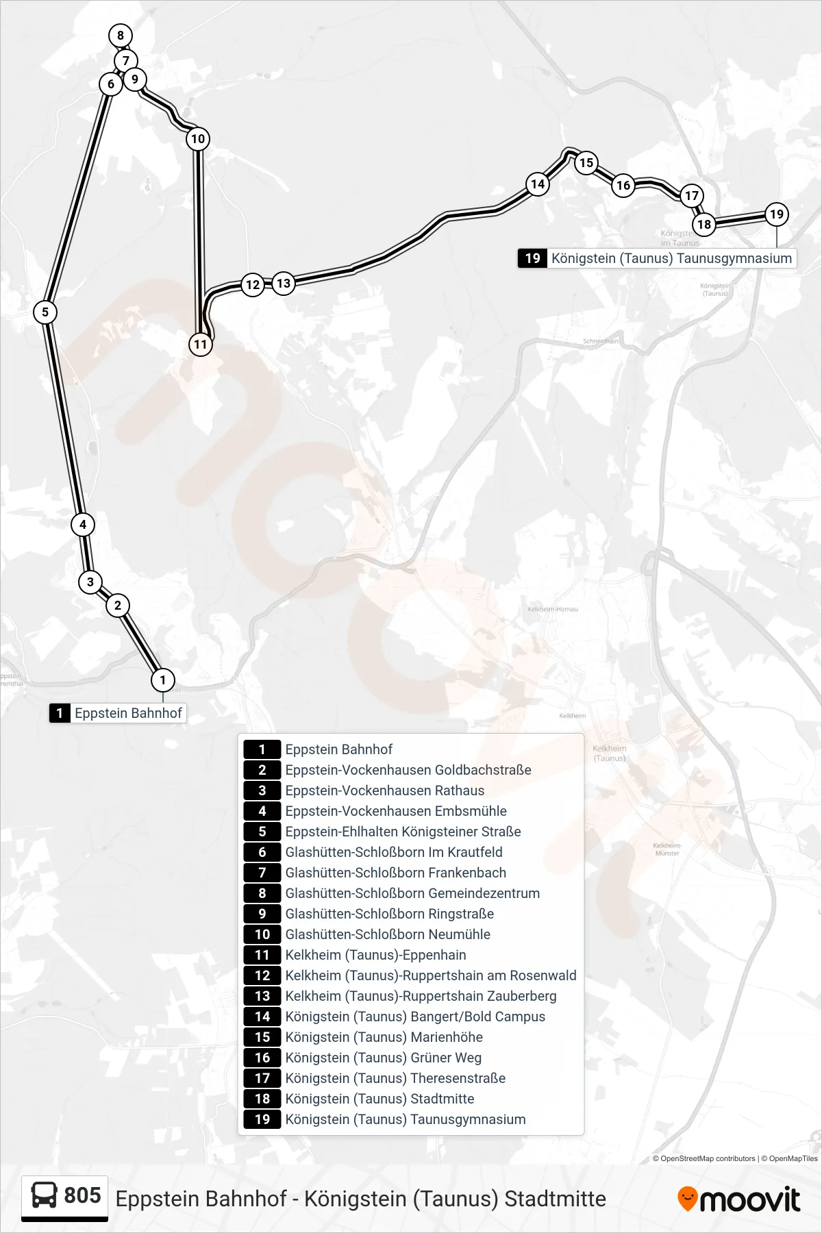 805 bus Line (Königstein (Taunus) Taunusgymnasium) route and stops on a map