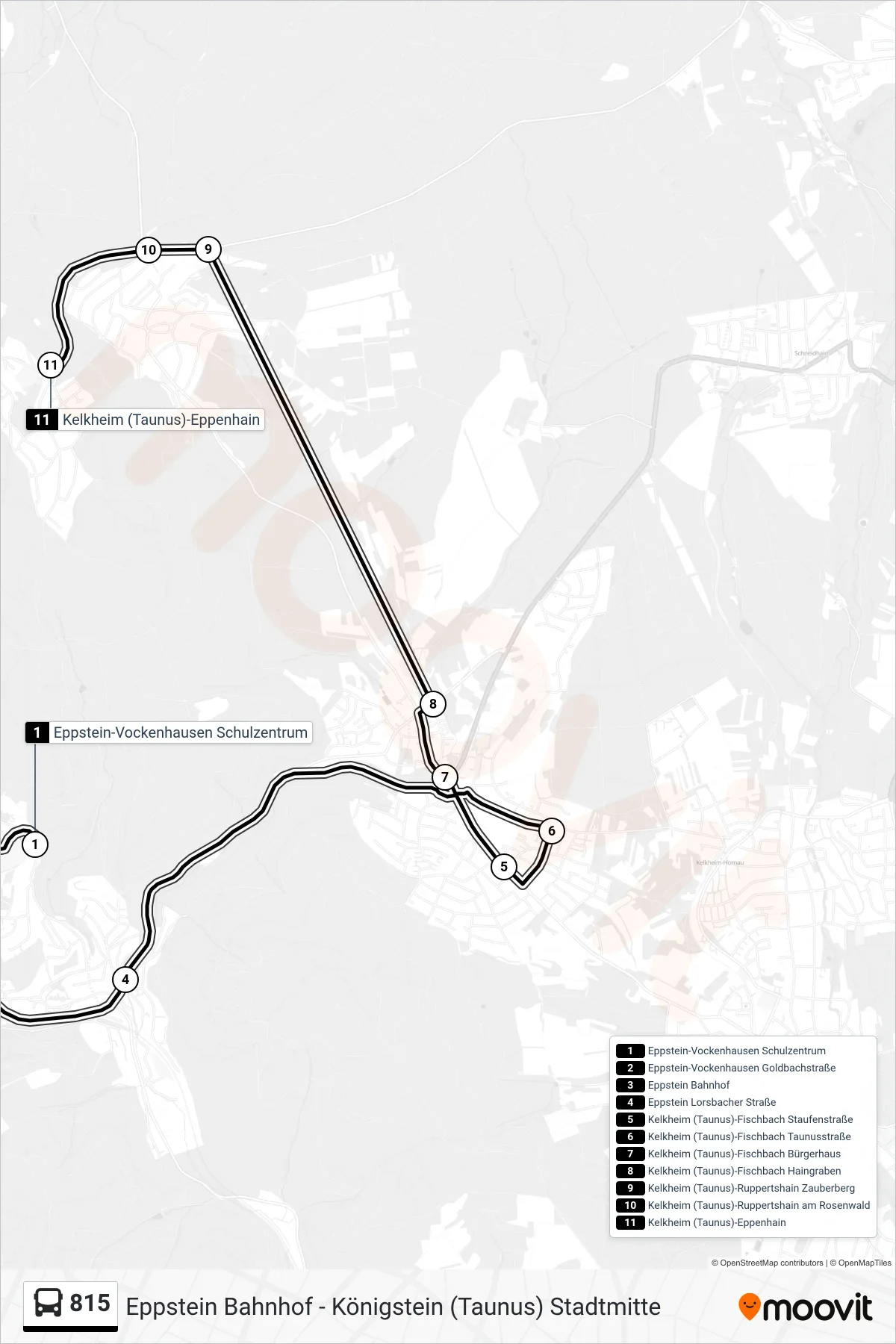 Linie 815 (Bus) Richtung Kelkheim (Taunus)-Eppenhain: Route und Haltestellen auf der Karte