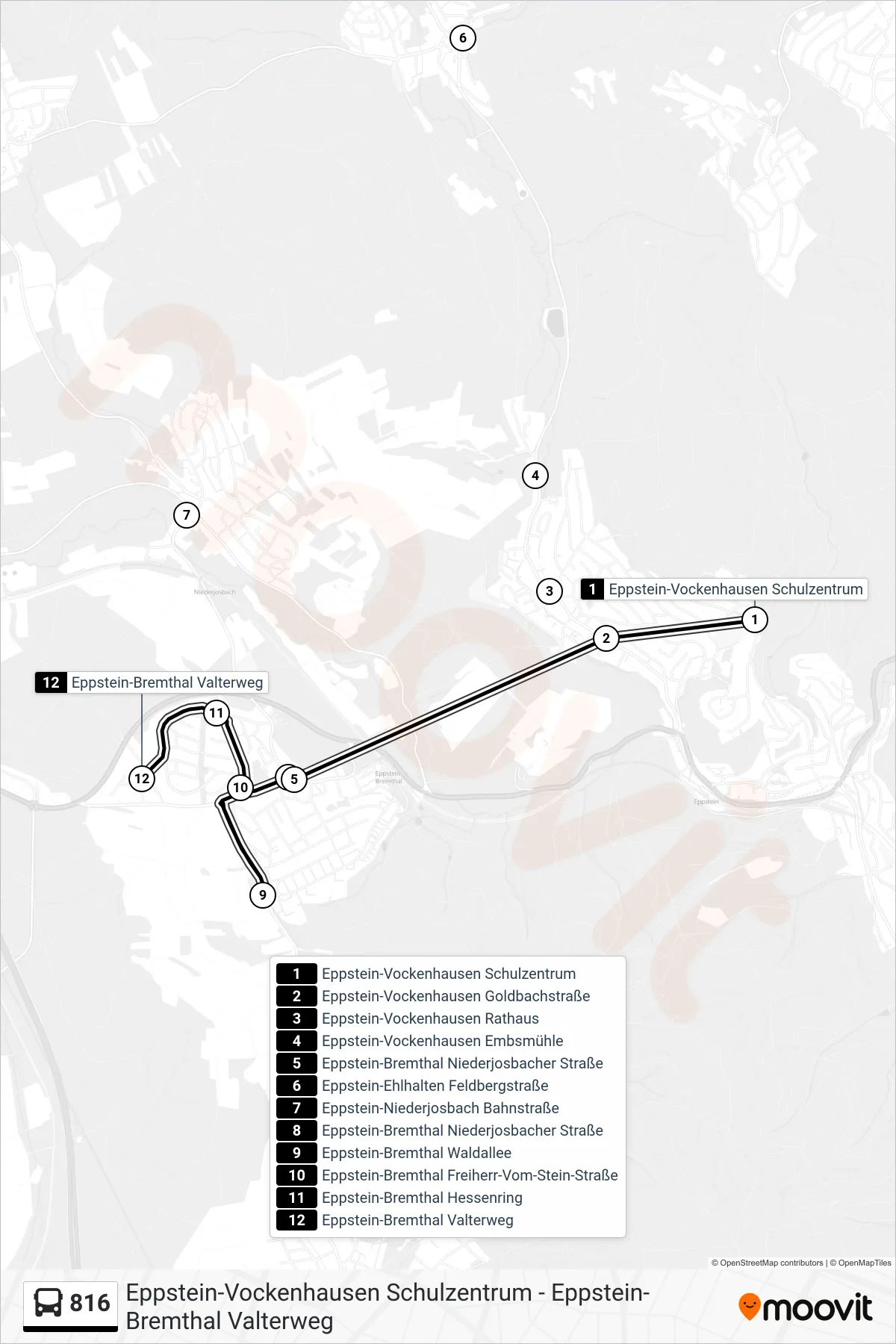 816 bus Line (Eppstein-Bremthal Valterweg) route and stops on a map