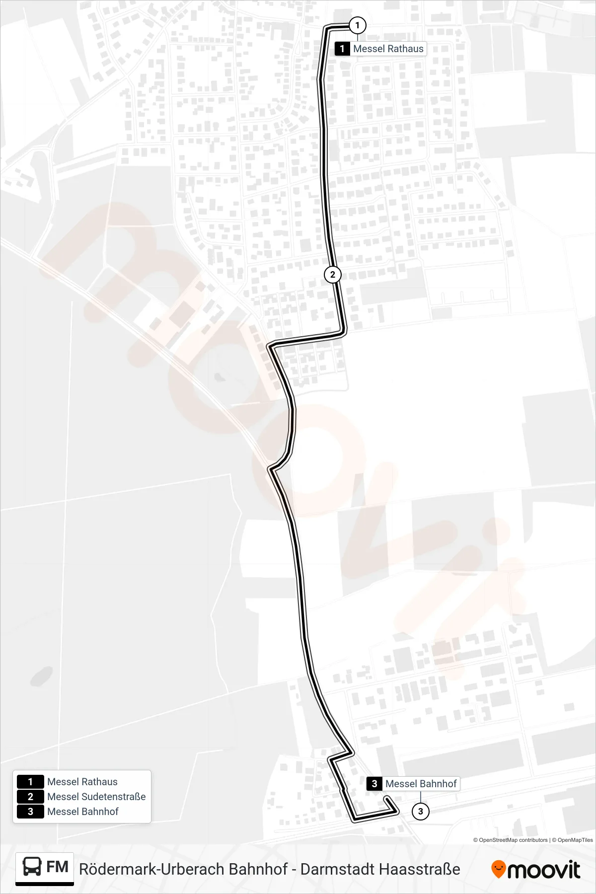 FM bus Line (Messel Bahnhof) route and stops on a map
