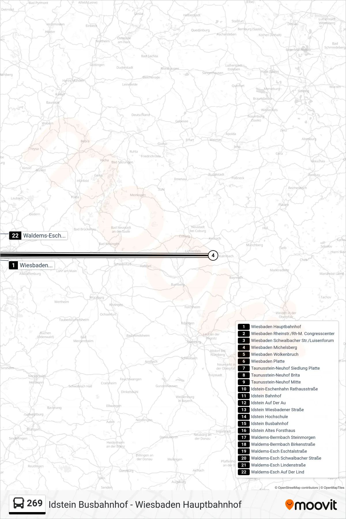 269 bus Line (Waldems-Esch Auf Der Lind) route and stops on a map