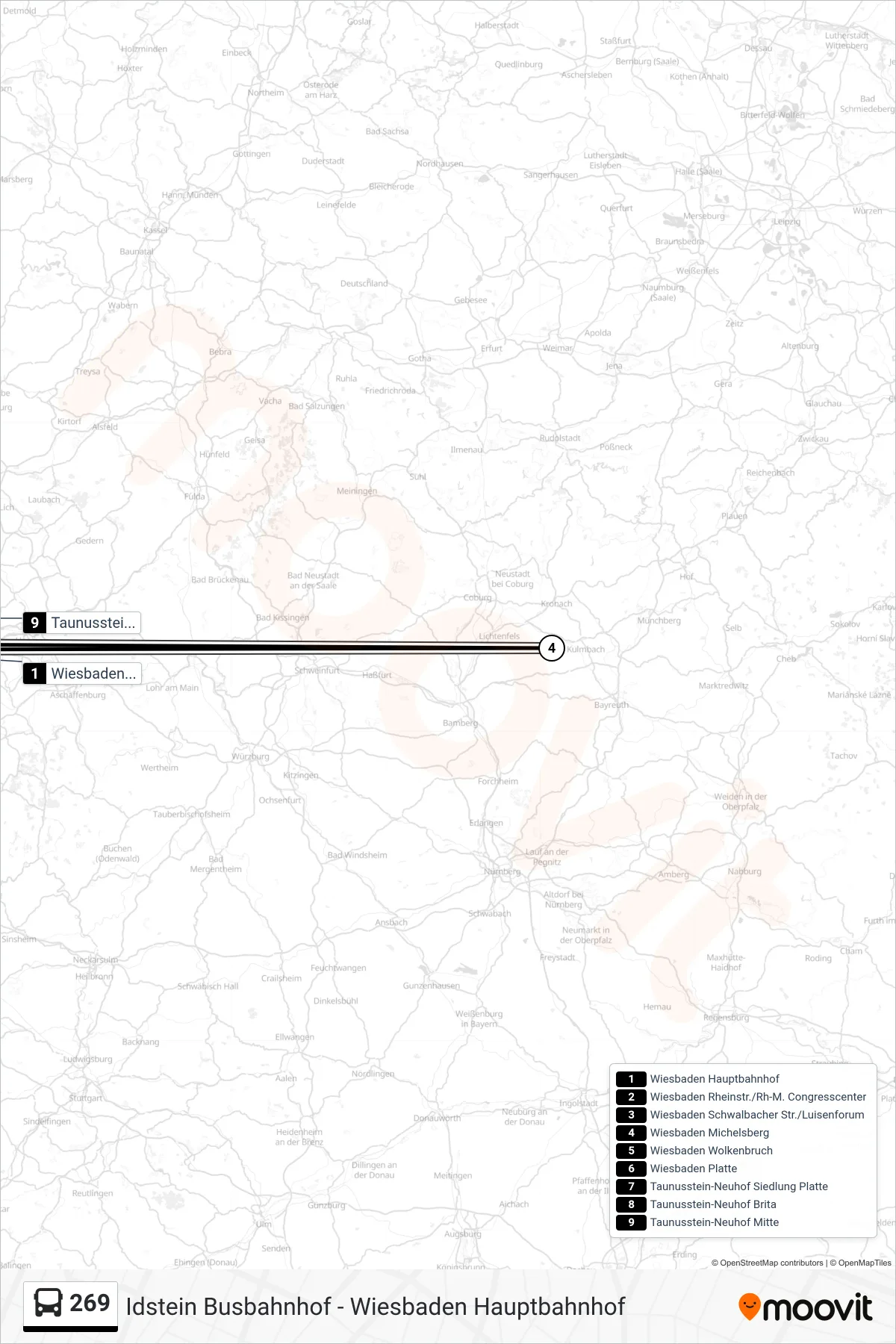 269 bus Line (Taunusstein-Neuhof Mitte) route and stops on a map