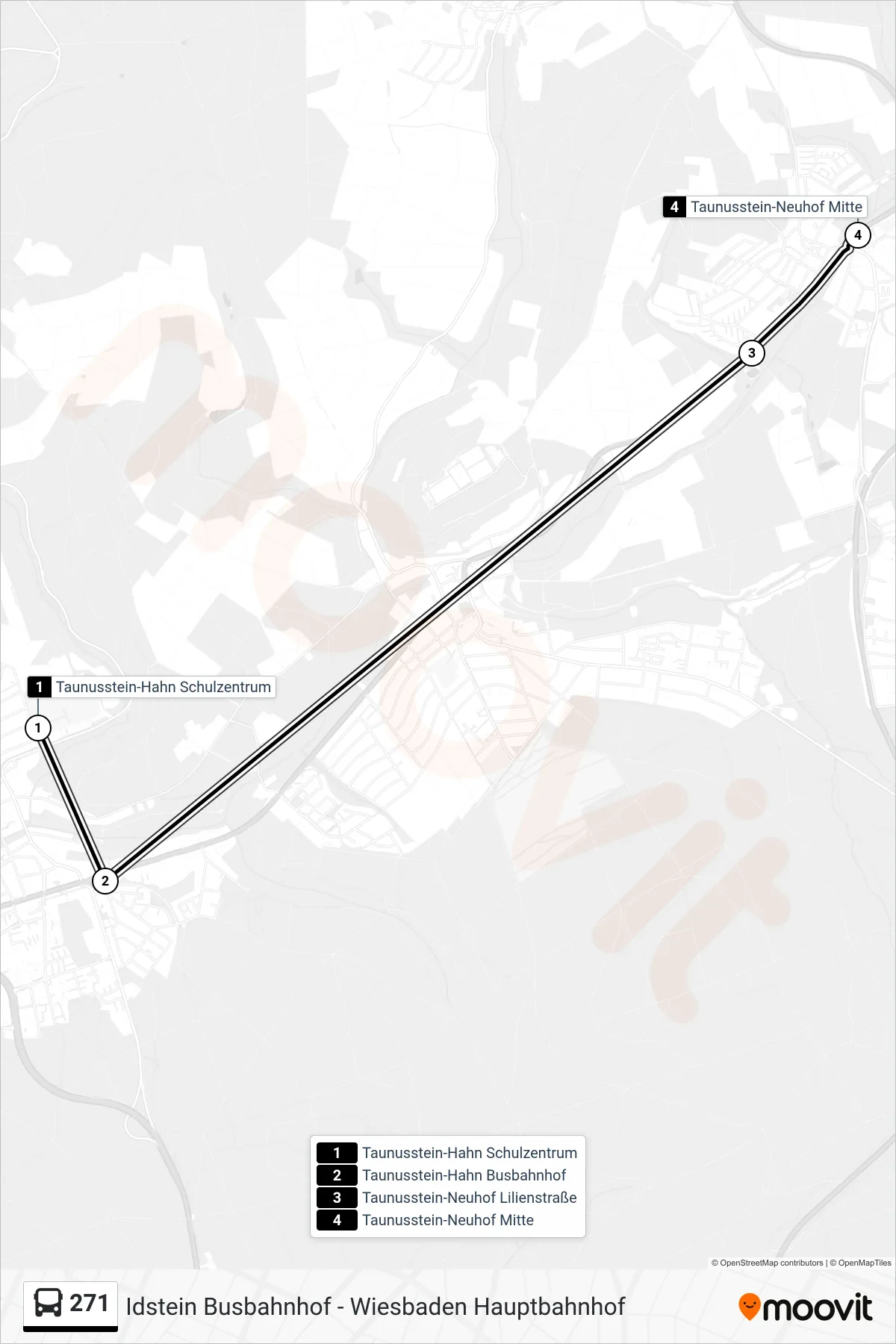 271 bus Line (Taunusstein-Neuhof Mitte) route and stops on a map