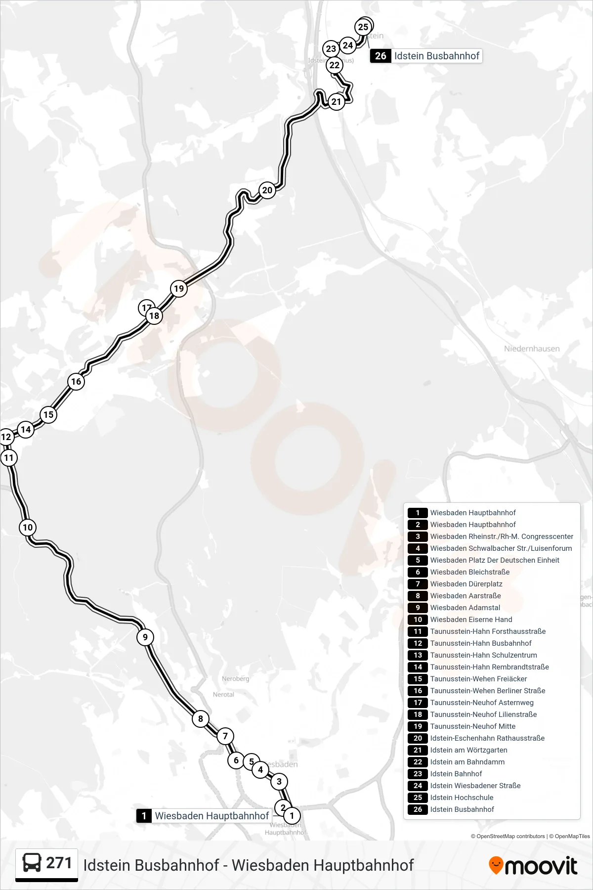 271 bus Line (Idstein Busbahnhof) route and stops on a map