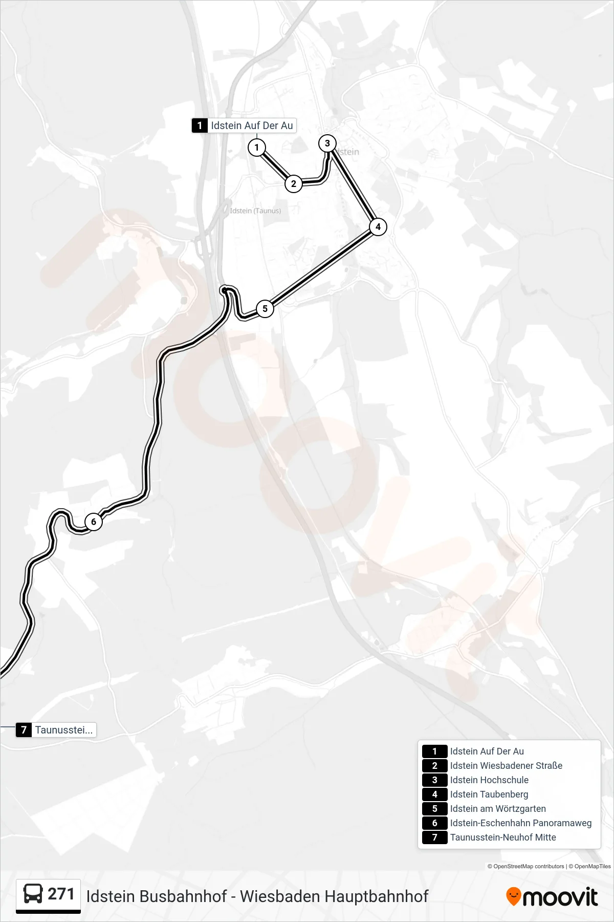 271 bus Line (Taunusstein-Neuhof Mitte) route and stops on a map