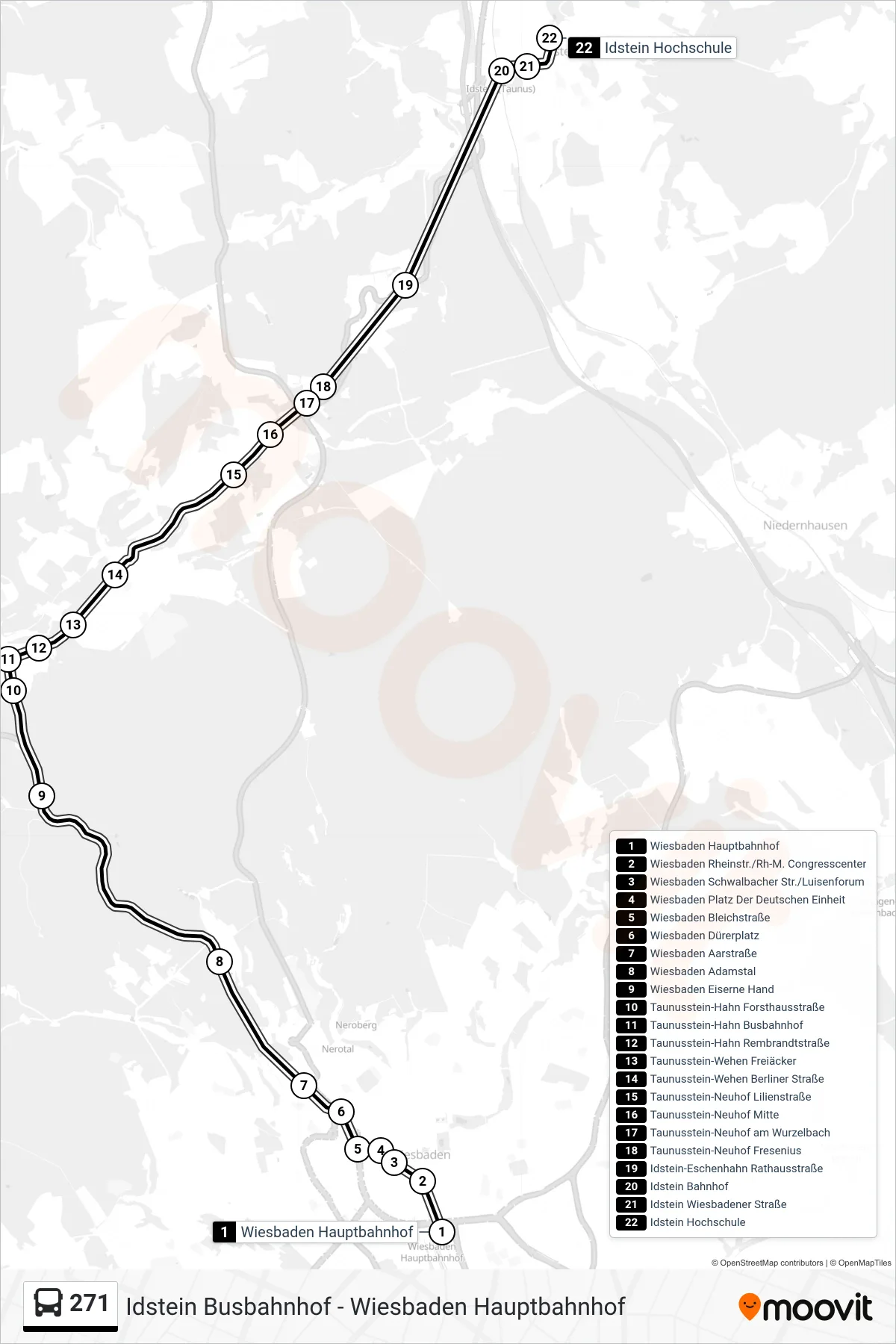 Linie 271 (Bus) Richtung Idstein Hochschule: Route und Haltestellen auf der Karte